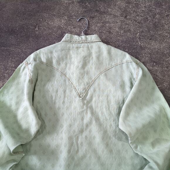 Ryan Michael Pearl Snap Western Shirt Mens XL Green Long Sleeve Silk Textured - Picture 4 of 8